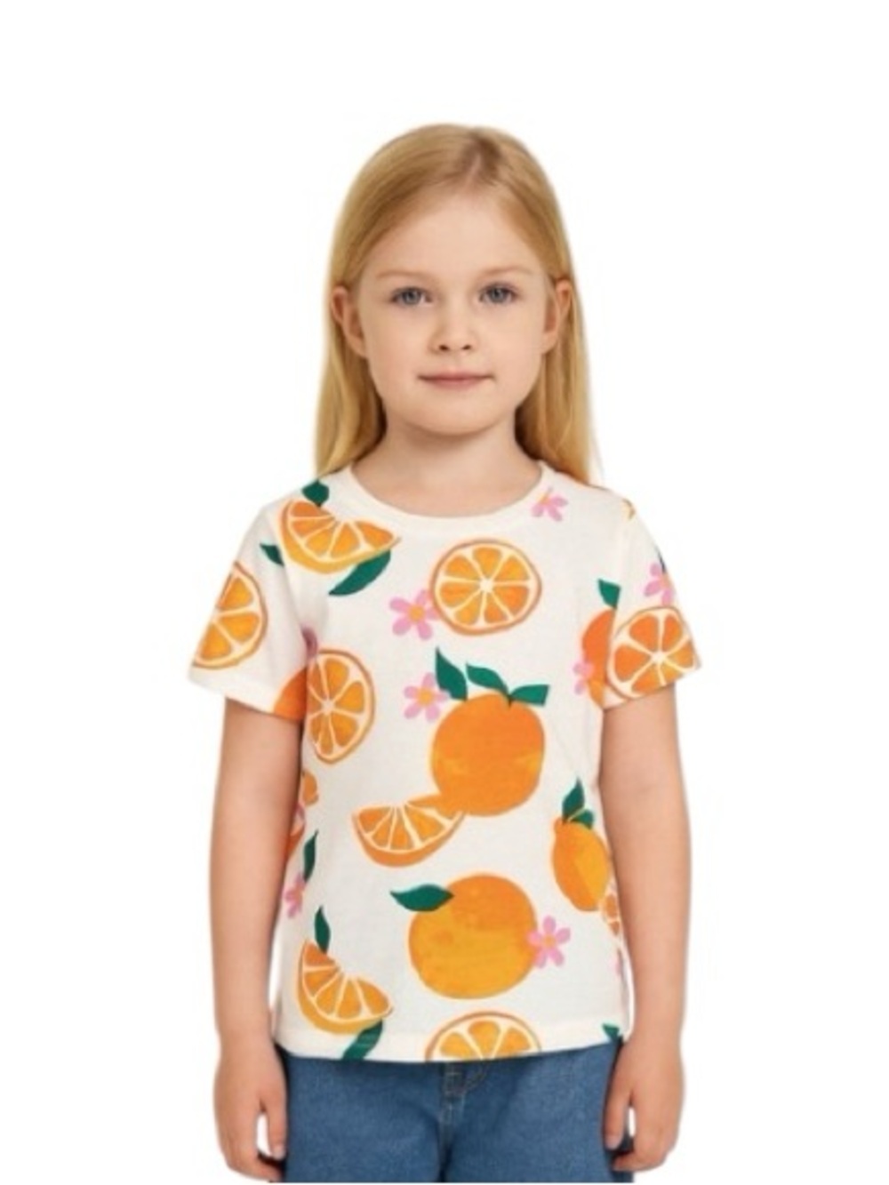 Primark White & Orange Orange Fruit Print Kids T-Shirt 5t-6t